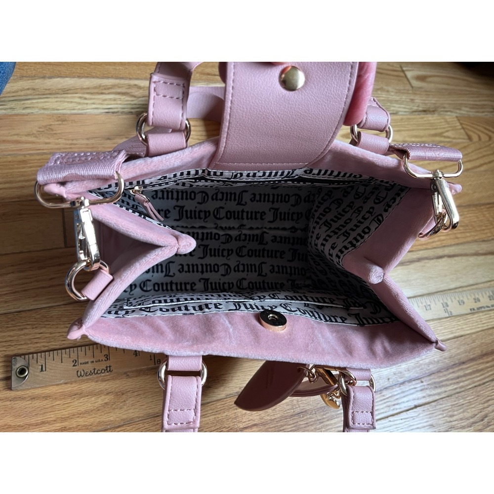 NWOTS Juicy Couture Pink Velour Rhinestone Tote Bag with Mini Purse Mirror - Picture 10 of 12